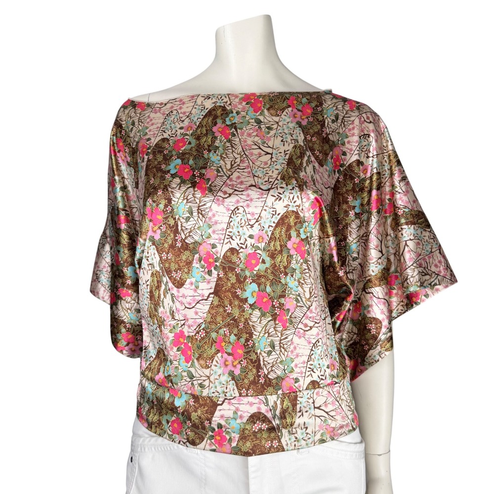 Vintage Y2K Antistar Kimono Top Floral Satin Dolman Sleeve Japanese  Whimsygoth